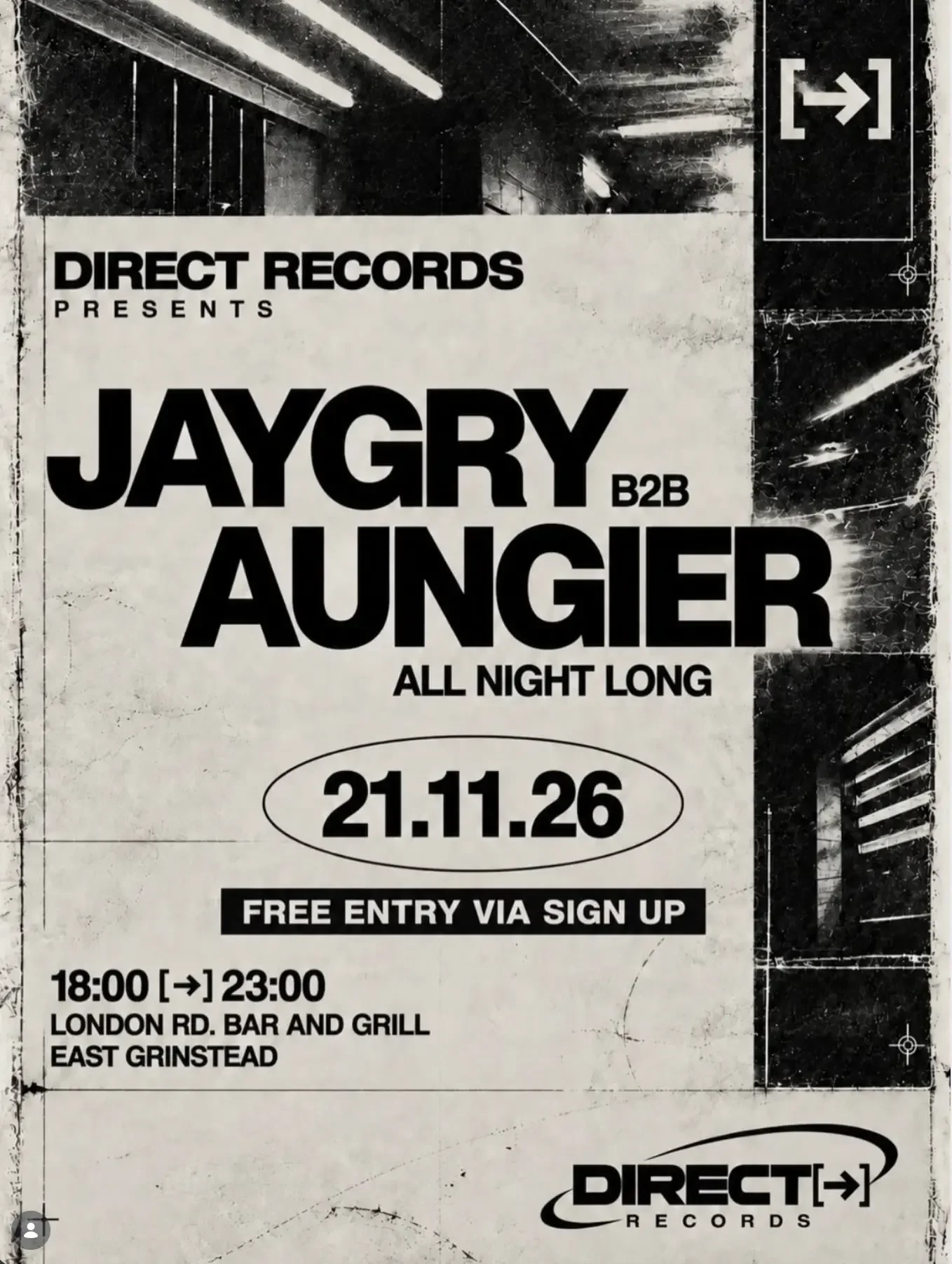 Direct Records Presents: Jaygry B2B Aungier — All Night Long poster